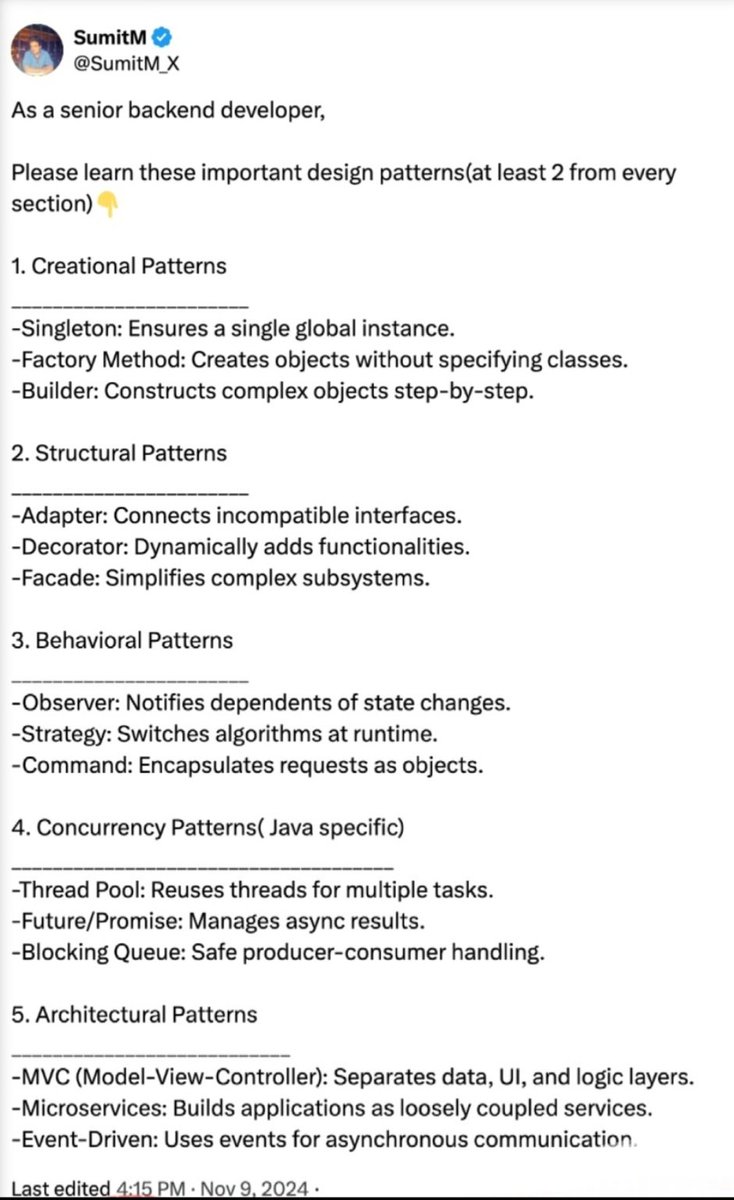 SumitM_X's tweet image. Design patterns that you should learn as a senior Java developer 👇