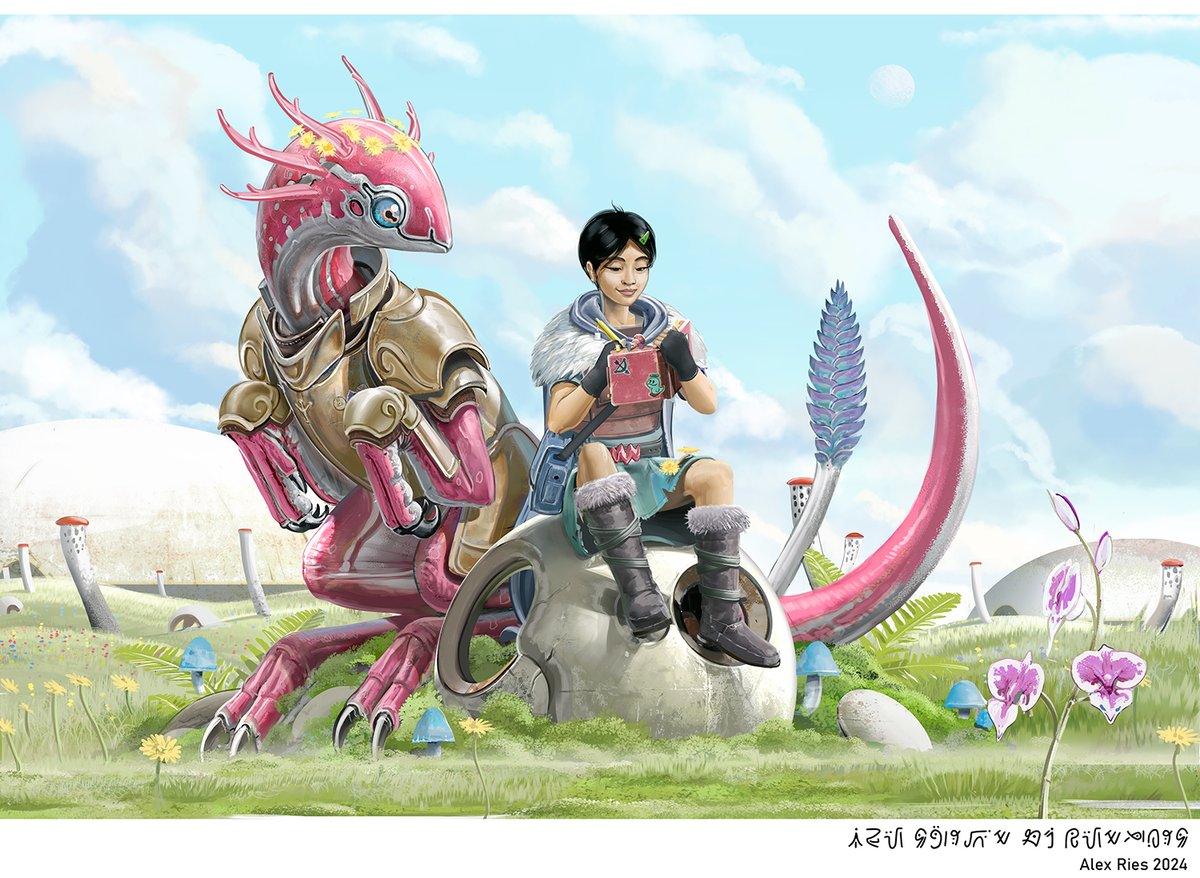 alexriesart's tweet photo. Ranger Marcy Wu on patrol with General Yunan Longclaw on Amphibia, resting among mysterious ruins... https://t.co/zPdeu22dOb