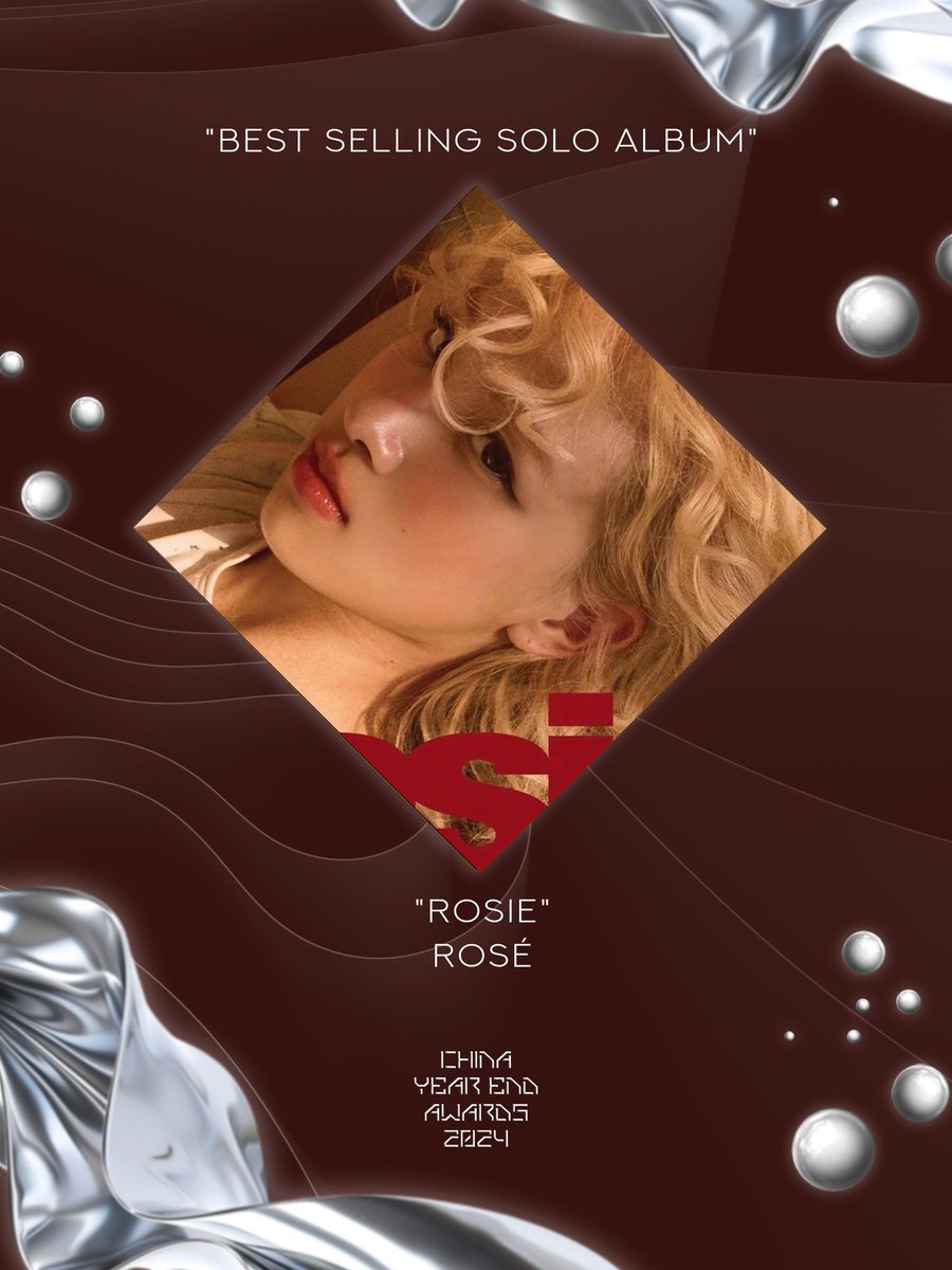 ChinaMusicData's tweet photo. 🏆 WINNER 🏆 
“Best Selling Solo Album” 

• "rosie" — #ROSÉ

China Year End Awards 2024 https://t.co/RzSSBDVdCS