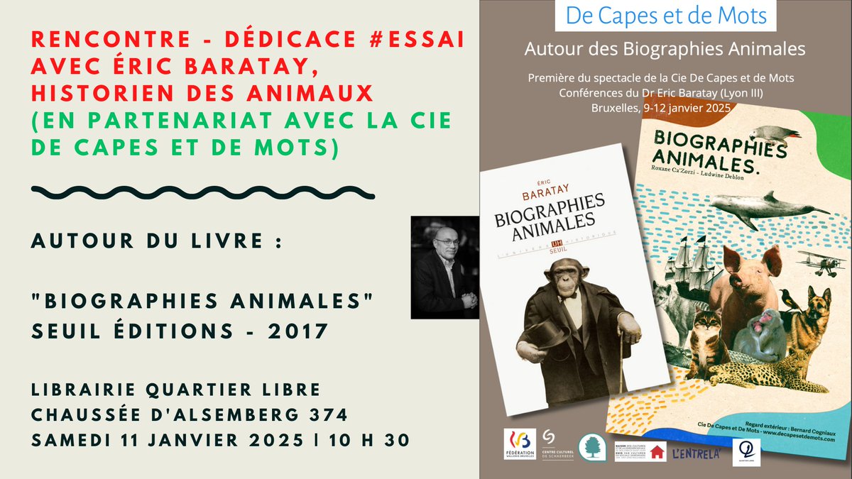 Et si nous vous racontions la vie (l'avis) des animaux ?
Rencontre avec <a href="/BaratayEric/">Eric Baratay</a>  "Biographies animales" <a href="/EditionsduSeuil/">Éditions du Seuil</a> ⬇️ #animals #brussels #Bruxelles 
👉🏻quartierlibre.coop/rencontres/388…