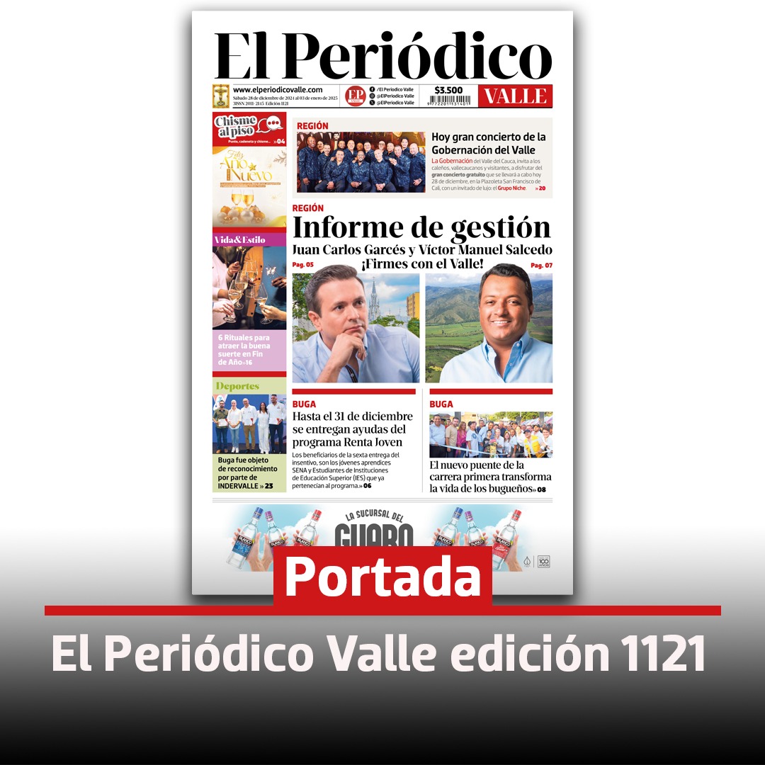 ☝Para que inicie este día con las noticias más frescas de la región, 🗞El Periódico Valle🗞 pone en sus manos la edición 1121 hoy sábado 28 de diciembre. Actualícese con las noticias locales, regionales y judiciales. Cómprelo ya! ☀️
#ValledelCauca #PeriodismoDigital #buga