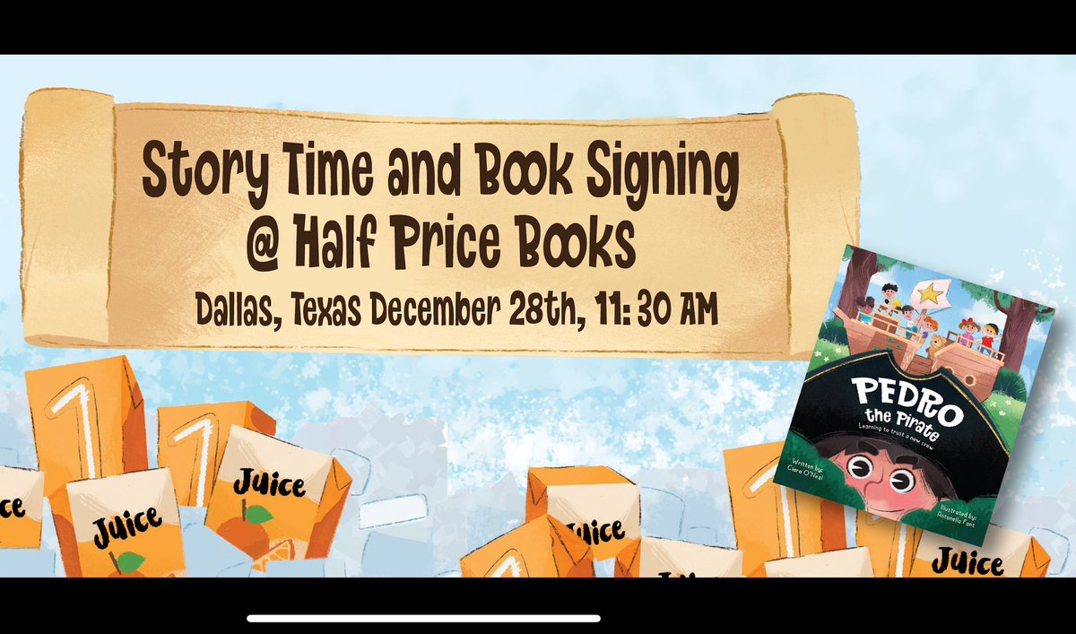 Ciara just wants to read. (@ciaralovesbooks) on Twitter photo When the skies are stormy, itās a wonderful time to #read! Join me for story time from 11:30-2 at Half Price books in Dallas (Northwest Highway) I promise giggles and fun!
#kidlit #picturebook #authorreading #dallas #pirates <a href="/halfpricebooks/">Half Price Books</a> When the skies are stormy, itās a wonderful time to #read! Join me for story time from 11:30-2 at Half Price books in Dallas (Northwest Highway) I promise giggles and fun!
#kidlit #picturebook #authorreading #dallas #pirates <a href="/halfpricebooks/">Half Price Books</a>