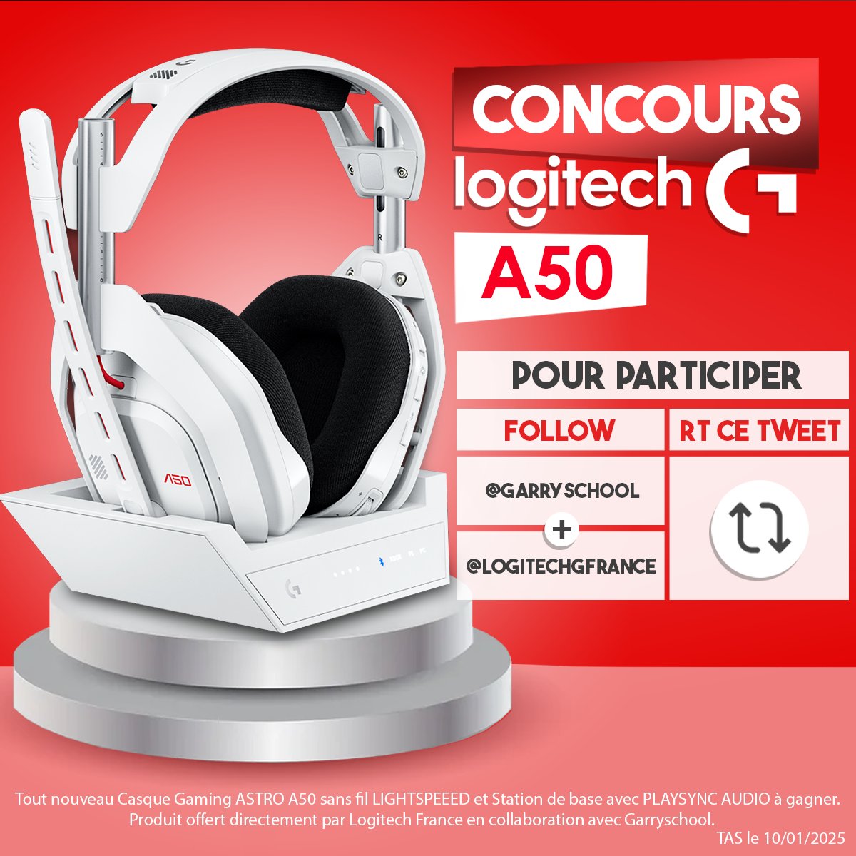 Garryschool (@garryschool) on Twitter photo 🎁 CONCOURS 🎁
Gagne un casque gaming sans fil Astro A50 (GEN 5)🎉
Pour participer :
- #RT ce tweet 🔁
- Follow <a href="/garryschool/">Garryschool</a> & <a href="/LogitechGFrance/">Logitech G France</a>✅
Tirage au sort le 10 Janvier 2025 🍀 🎁 CONCOURS 🎁
Gagne un casque gaming sans fil Astro A50 (GEN 5)🎉
Pour participer :
- #RT ce tweet 🔁
- Follow <a href="/garryschool/">Garryschool</a> & <a href="/LogitechGFrance/">Logitech G France</a>✅
Tirage au sort le 10 Janvier 2025 🍀