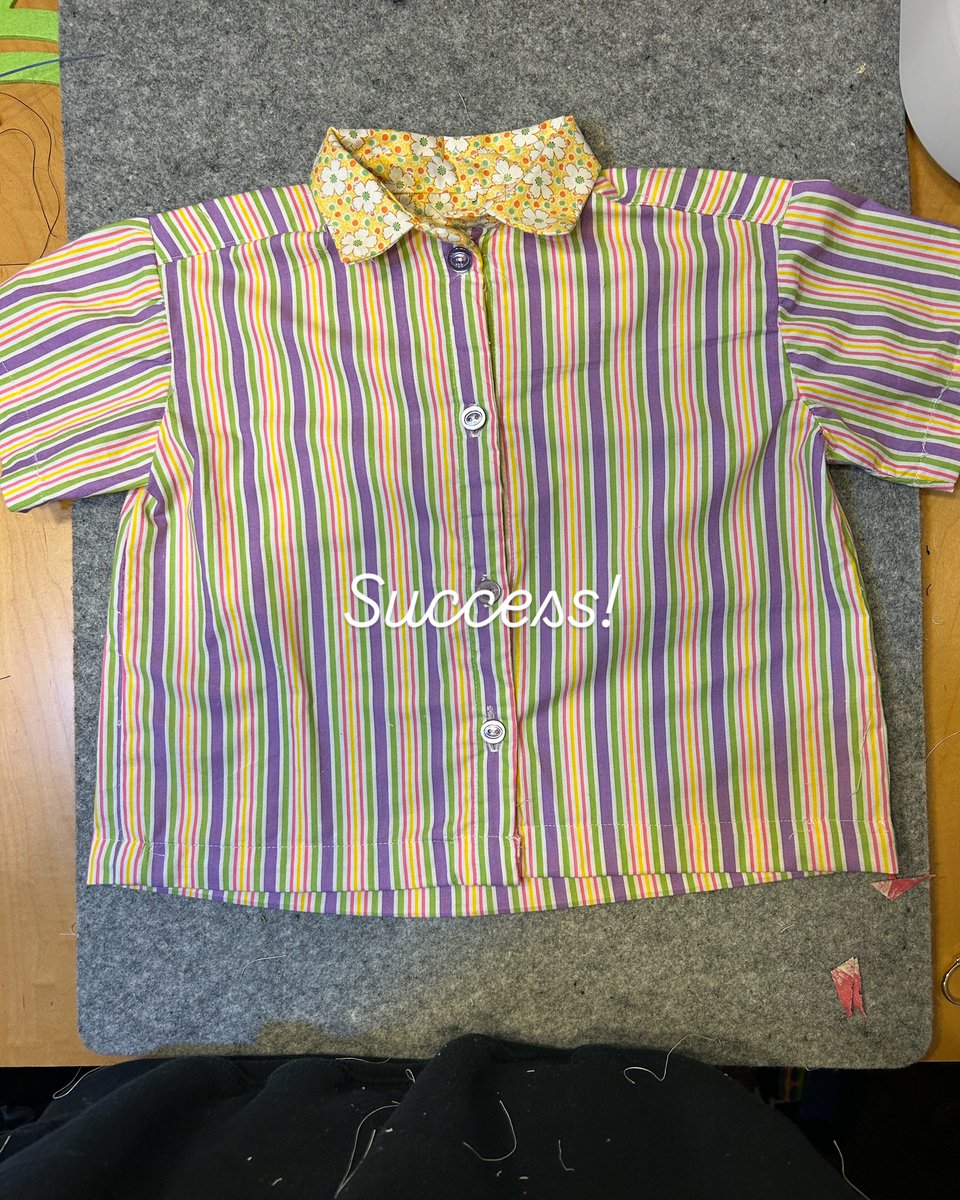 My Final for my Fashion Intro class. I solved a BIG problem. I didn’t allow for button plackets. My neck was to short. I had to create them later. As u can tell as <a href="/TimGunn/">Tim Gunn</a> says ‘I made it work’. I got an A! And in the class too.