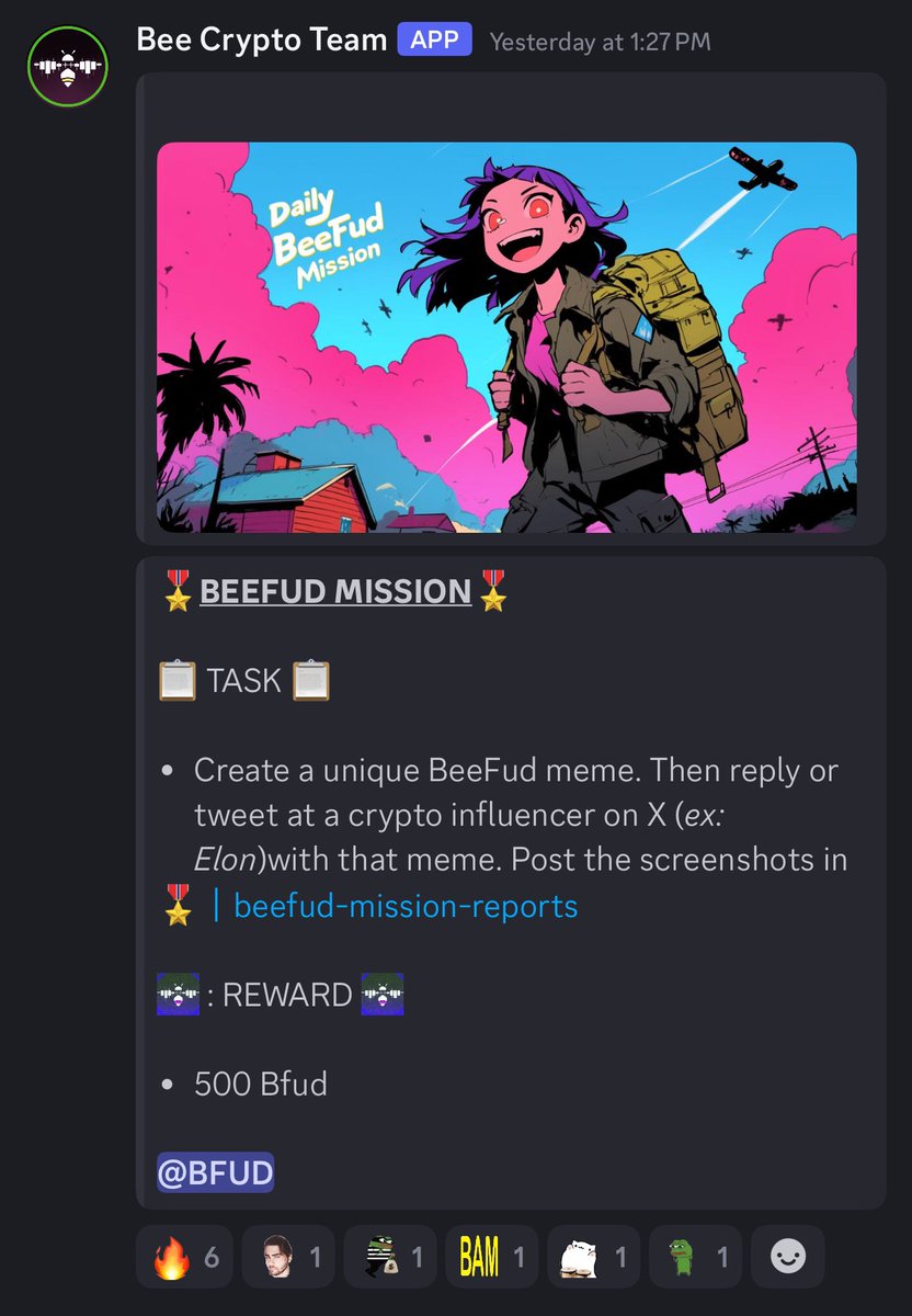 BeeFudDevTeam's tweet image. Join the $bfud community and earn by doing missions like this!! discord.gg/beecryptolive