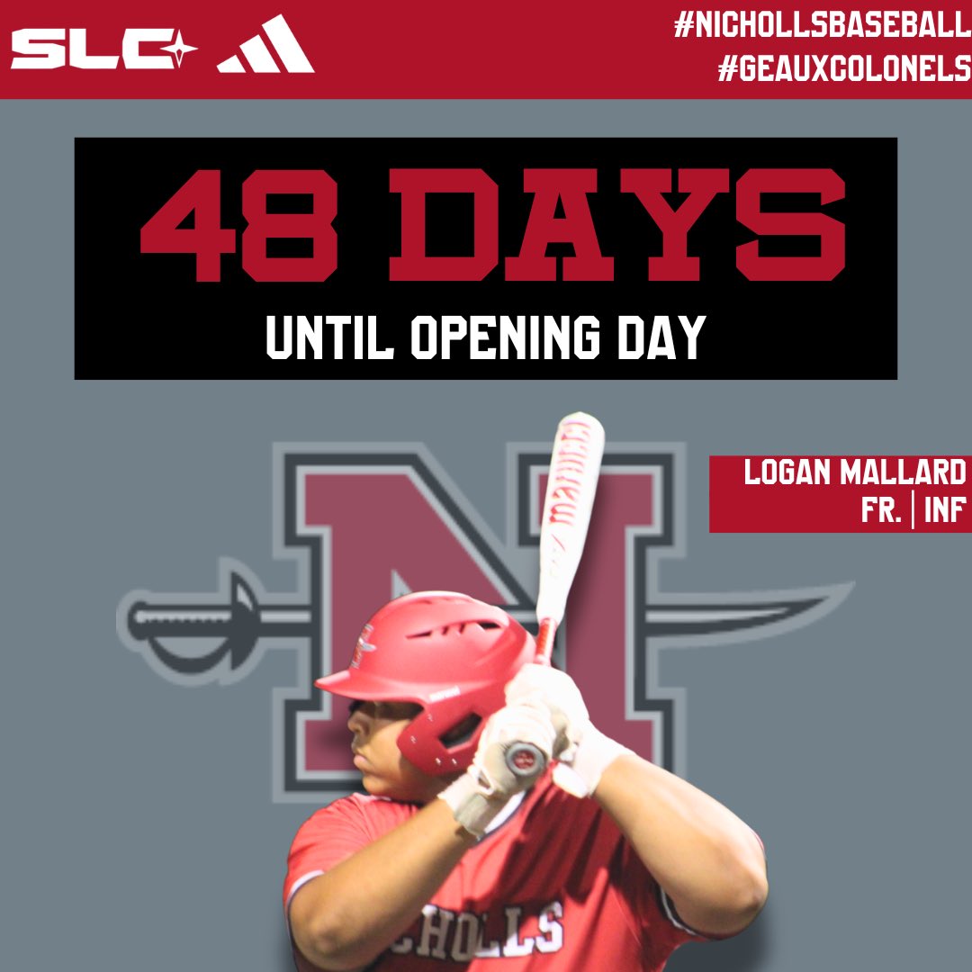 Nicholls_BSB's tweet image. Logan Mallard days away… 4️⃣8️⃣ days!

#NichollsBaseball | #GeauxColonels