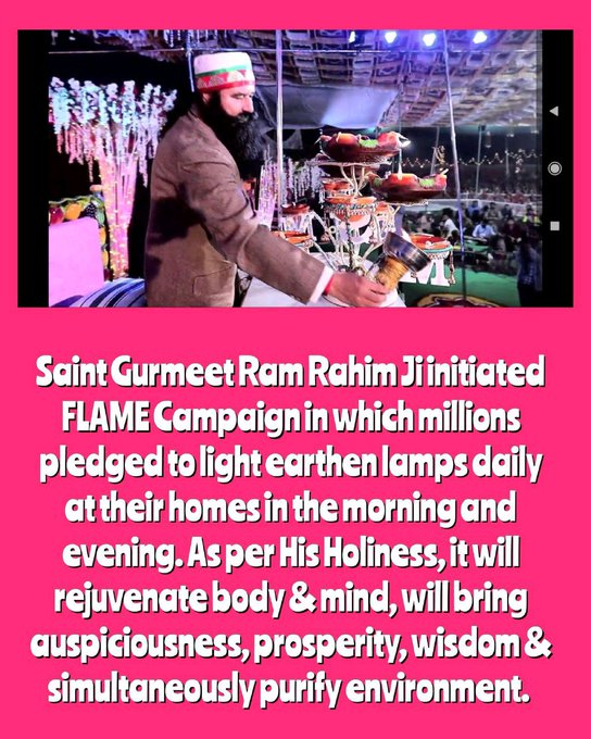 7chamkaur's tweet photo. Following the inspiration of Saint Gurmeet Ram Rahim ji, the followers of Dera Sacha Sauda light earthen lamps in their homes in the morning and evening under the #FLAMECampaign to maintain cleanliness. #LightUpDiya #SpreadPositivity #PureEnvironment https://t.co/R8euWWXKjU