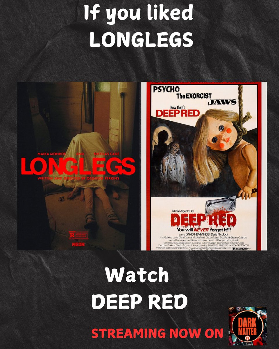 If you liked Longlegs, check out Deep Red and Eyes of My Mother!

What are your favorite horror films of 2024? Tag us #darkstuffmatters with your picks!