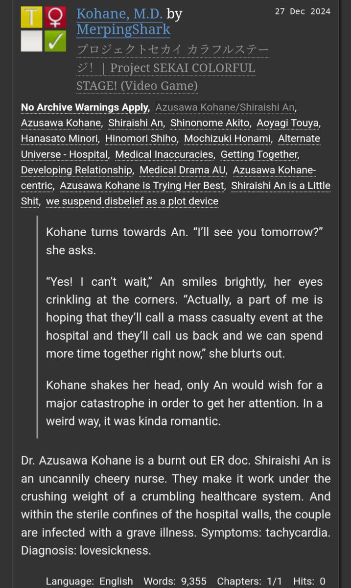 MerpingShark's tweet image. my yuriful gift to you all: Kohane, M.D. 

a love letter to all things anhane, and the medical drama genre. i really enjoyed writing this one, so i hope you enjoy reading it! archiveofourown.org/works/61695721

#prsk_GL