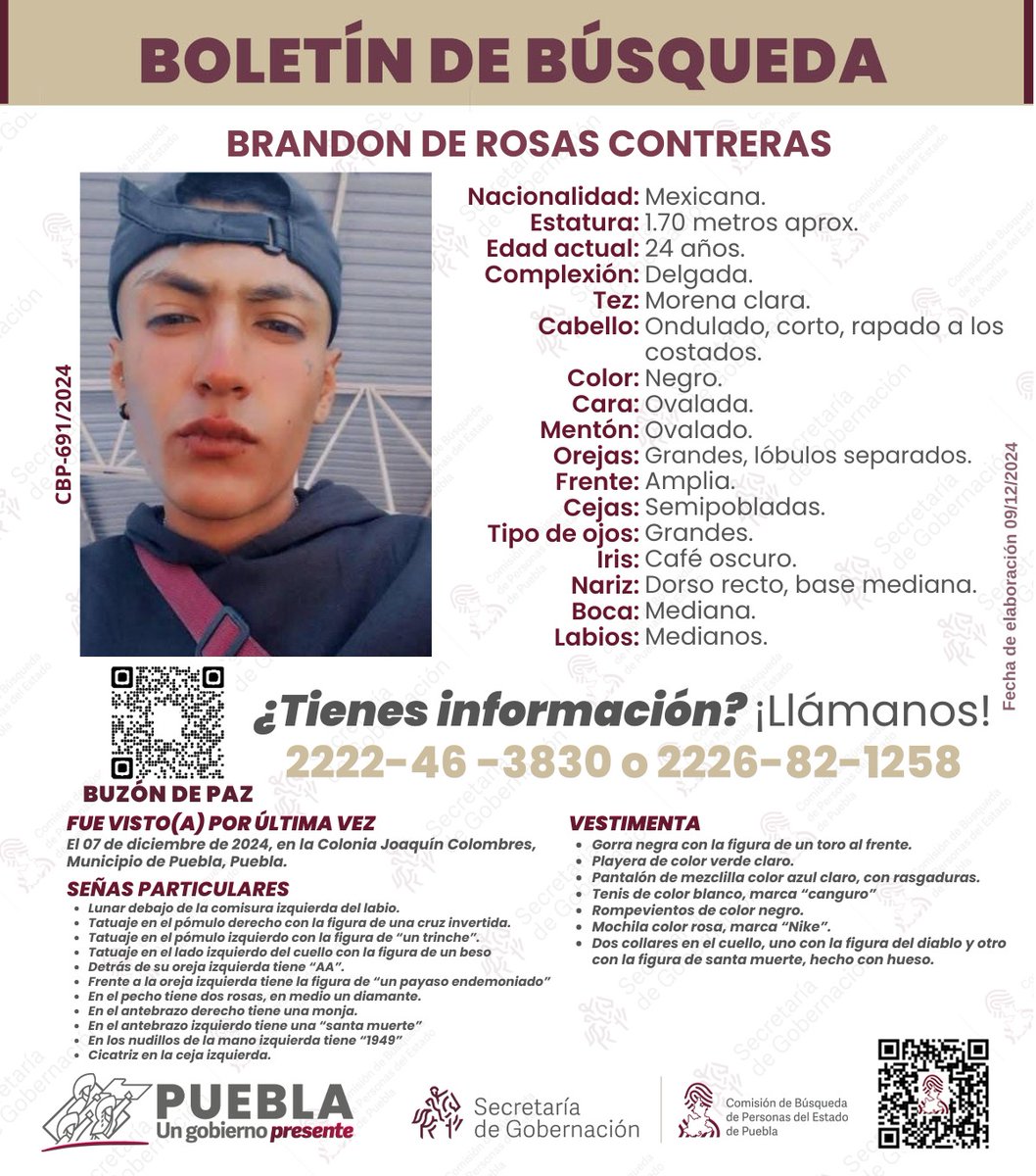 carlosmartinh's tweet photo. 🔎 #ServicioSocial |Brandon de Rosas Contreras, de 24 años de edad, fue visto por última vez el 7 de diciembre en la colonia Joaquín Colombres #Puebla https://t.co/u097CU2Jxi