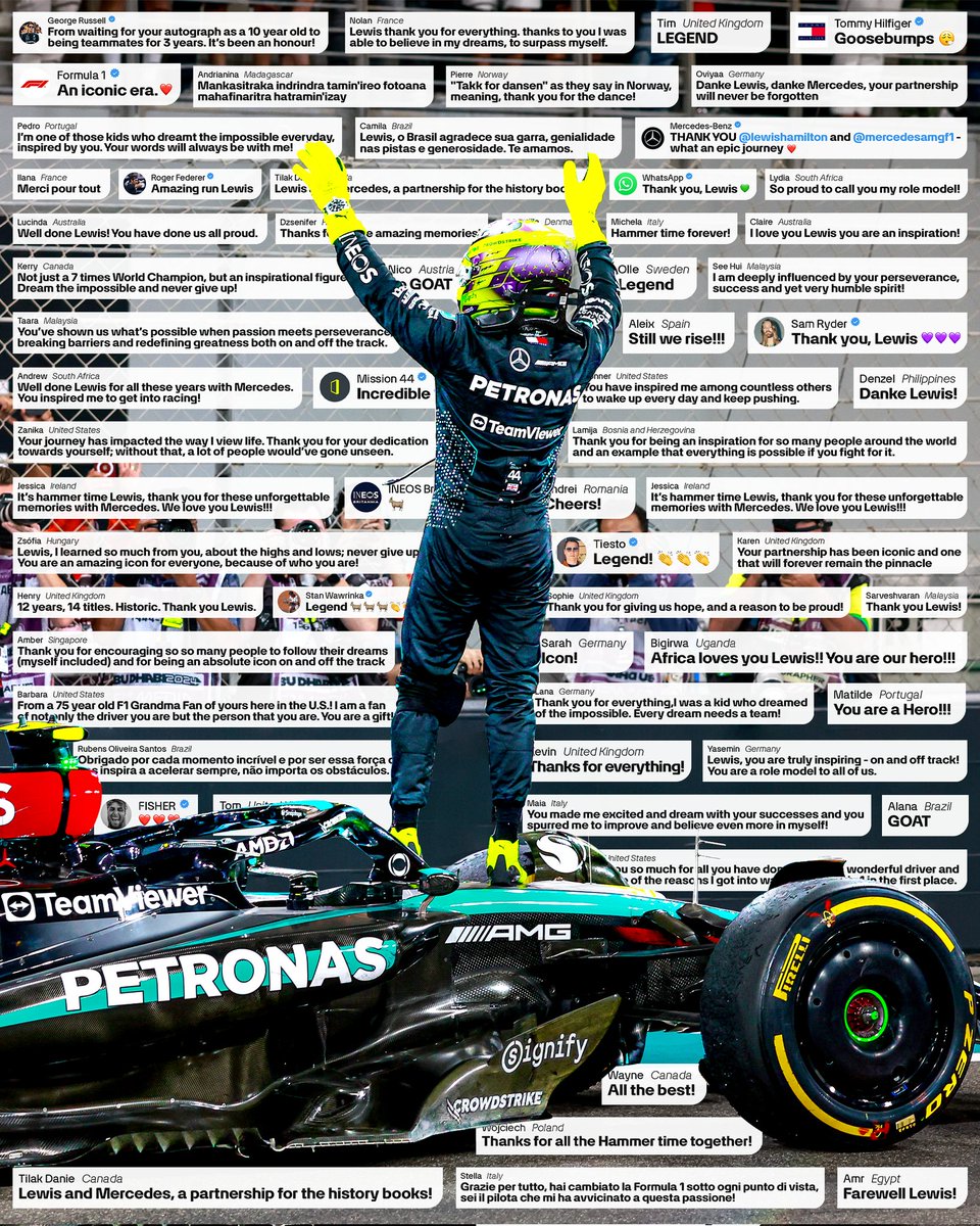 MercedesAMGF1's tweet image. From famous names to our very own fans - thank you, Lewis ❤️