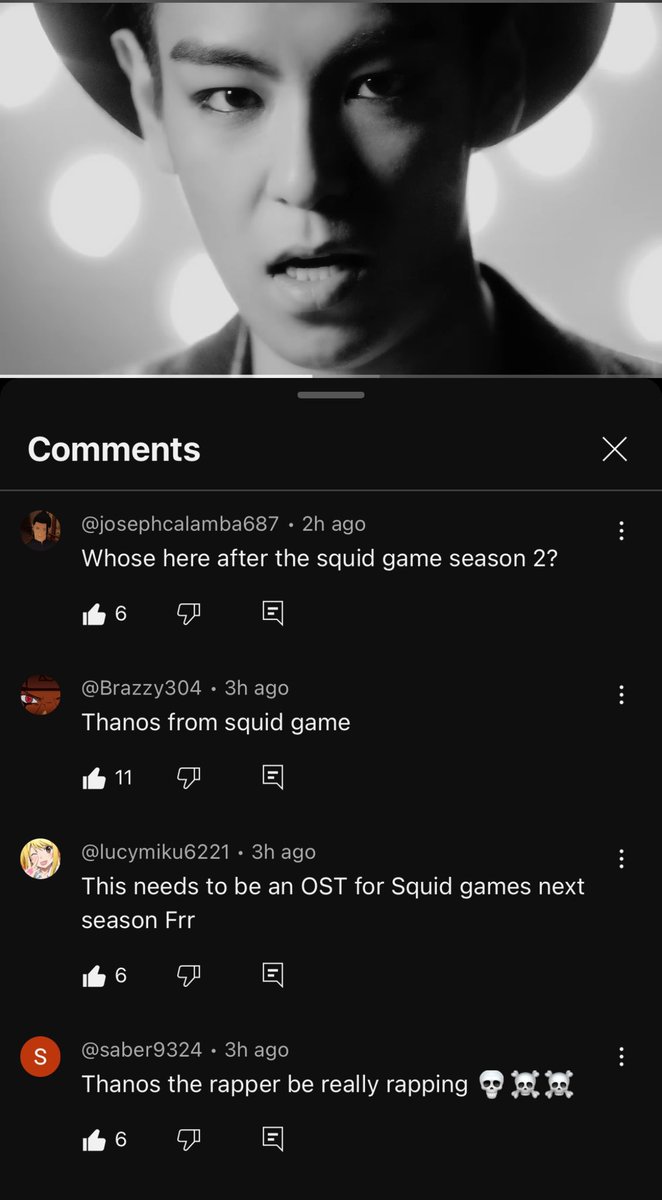 conejolunar91's tweet photo. Comments on T.O.P DOOM DADA MV ! People saying they came after watching Thanos in Squid Game 2 &amp; surprised he really is a rapper (&amp; a 🔥one at that!) 

T.O.P BACK IN THE GAME
#ChoiSeunghyunForSquidGame
#TeamThanos #SquidGame2 

Link: https://t.co/20XOLjXJXF https://t.co/j1p6Qggvr4