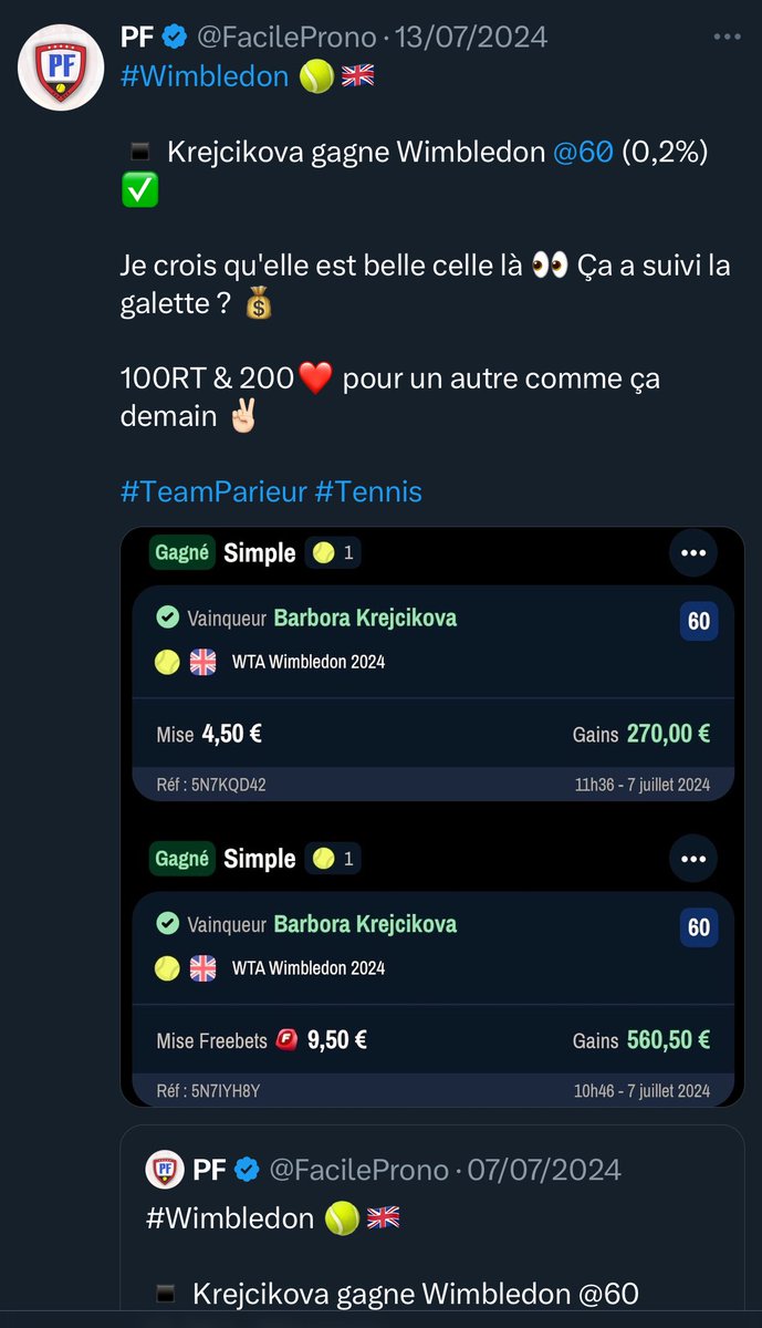FacileProno's tweet photo. Petit Best of de mes plus belles cotes en 2024 en Public 🎾

Reprise officiel demain, on y retourne ? 

RT / ❤️ si t’es hype pour la reprise ✌🏻

#TeamParieur #Tennis https://t.co/SoAXAyiwhP
