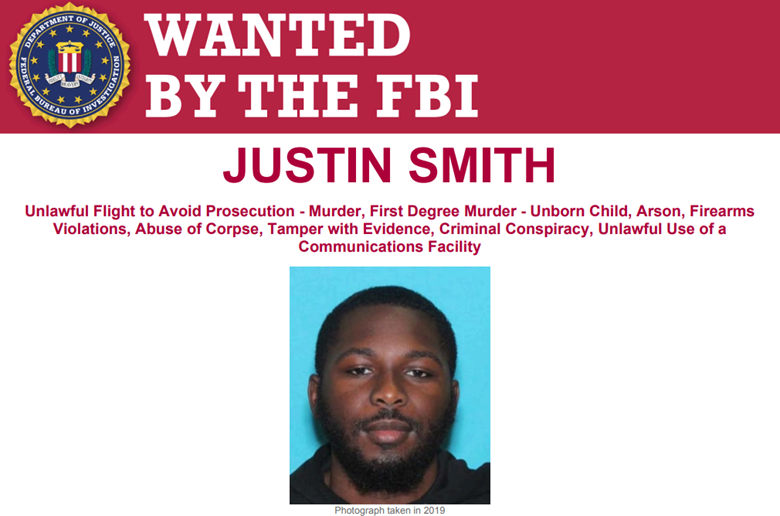 FBIPhiladelphia's tweet photo. The #FBI is offering a reward of up to $25,000 for info leading to the location &amp; arrest of Justin Smith, wanted for his alleged involvement in the murder of his pregnant girlfriend in 2021: https://t.co/v4FPu5d68q https://t.co/mE4BxQDrjK