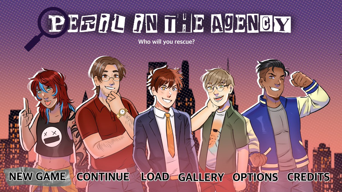 indistressart's tweet photo. I'm making a BL GiD dating sim with my friends called Peril in the Agency! Find the kidnapped bachelors and figure out who in the world is capturing all these cute guys!

Hope you all are ready to play 😈 https://t.co/V5JwpHFJNv