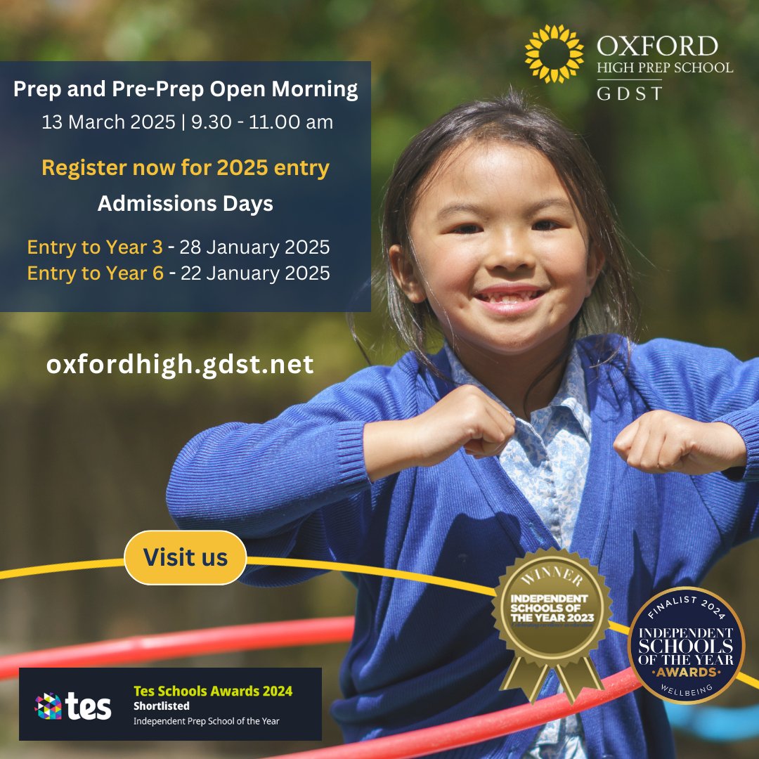 Visit our Prep and Pre-Prep School to explore a distinctive curriculum in a warm, nurturing environment where your daughter will truly thrive 🌟 

📆 Register for one of our upcoming events: ow.ly/ygep50Usxo4

#OxfordHighPrepSchool #GDST #Admissions