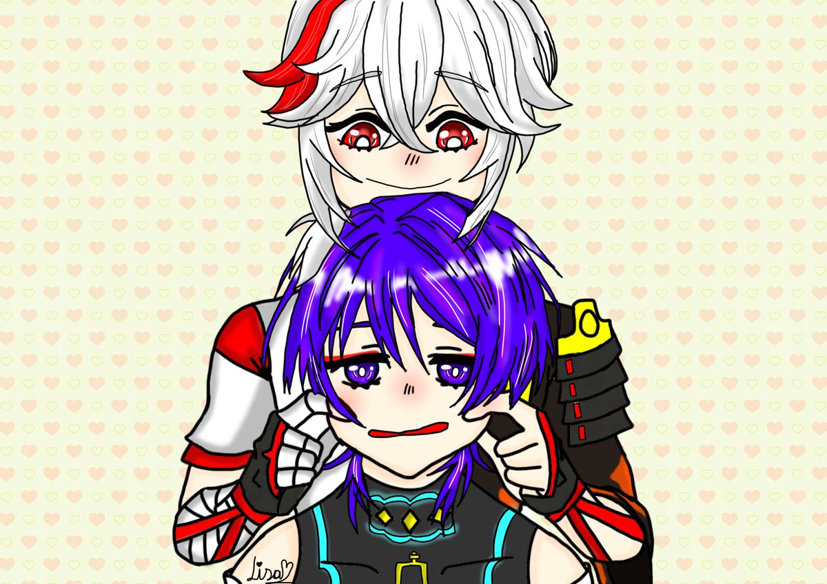 _Lisa_Fox's tweet image. Kazuha plays with Wanderer cheeks ~ ❤️

#kazuscara #wanderer #KaedeharaKazuha #GenshinImpact