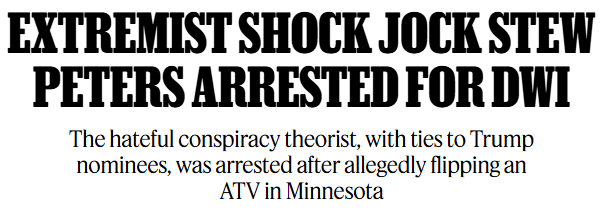 sami_isback's tweet photo. 6. Stewart Gordon Peters, well known as "hateful conspiracy theorist" and Holocaust denier Stew Peters @realstewpeters, was recently arrested and charged with two gross misdemeanor DWI (driving a vehicle while intoxicated). https://t.co/uSZgJ84H4Z