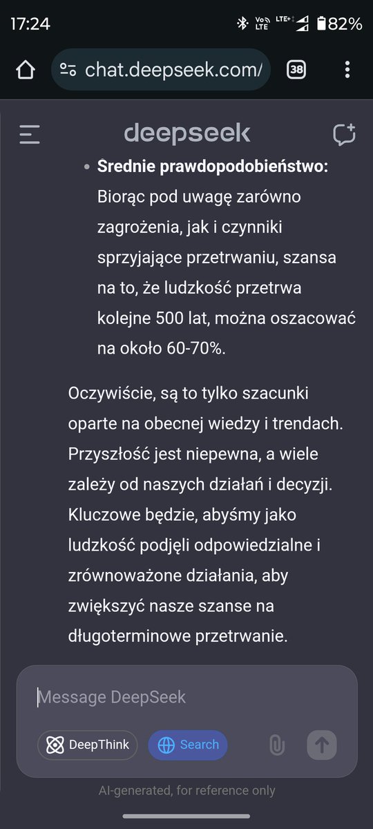Kosmider's tweet photo. Co ciekawe jeden z generycznych modeli językowych wskazał jako jedno z głównych zagrożeń niekontrolowany rozwój sztucznej inteligencji ;) https://t.co/d2cVPghWFg