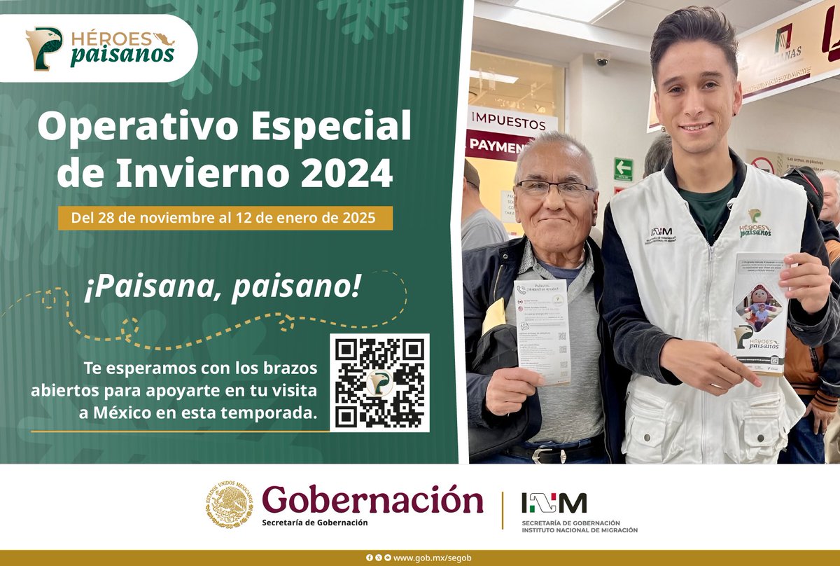 rosaicela_'s tweet photo. En el @GobiernoMX recibimos calurosamente a todos nuestros connacionales. Puedes consultar la información del operativo “Bienvenidas Heroínas y Héroes Paisanos” en: https://t.co/zwNilLrABX, o a través del código QR que aparece a continuación. 🇲🇽 https://t.co/J4jTlN2gvl