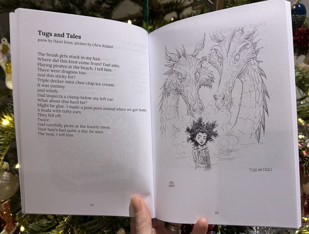 What a Christmas treat 🎄So proud to have a couple of poems in this gorgeous <a href="/TheDirigible/">The Dirigible Balloon 🎈</a> anthology and VERY excited to have one illustrated by <a href="/chrisriddell50/">chris riddell</a> !! The proceeds going to <a href="/JARProject/">JAR Project (now on B___sky)</a> makes it even more special ⭐️