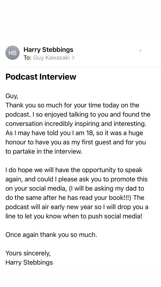 10 years ago today, I recorded the first ever 20VC with <a href="/GuyKawasaki/">Guy Kawasaki</a>. 

I had $50 and spent $40 on a mic and $10 on the domain. 

I didn’t know a single VC and recorded from the kitchen of my family home. 

10 years on: 

$700M raised 

175 investments 

2,750 episodes 

100M