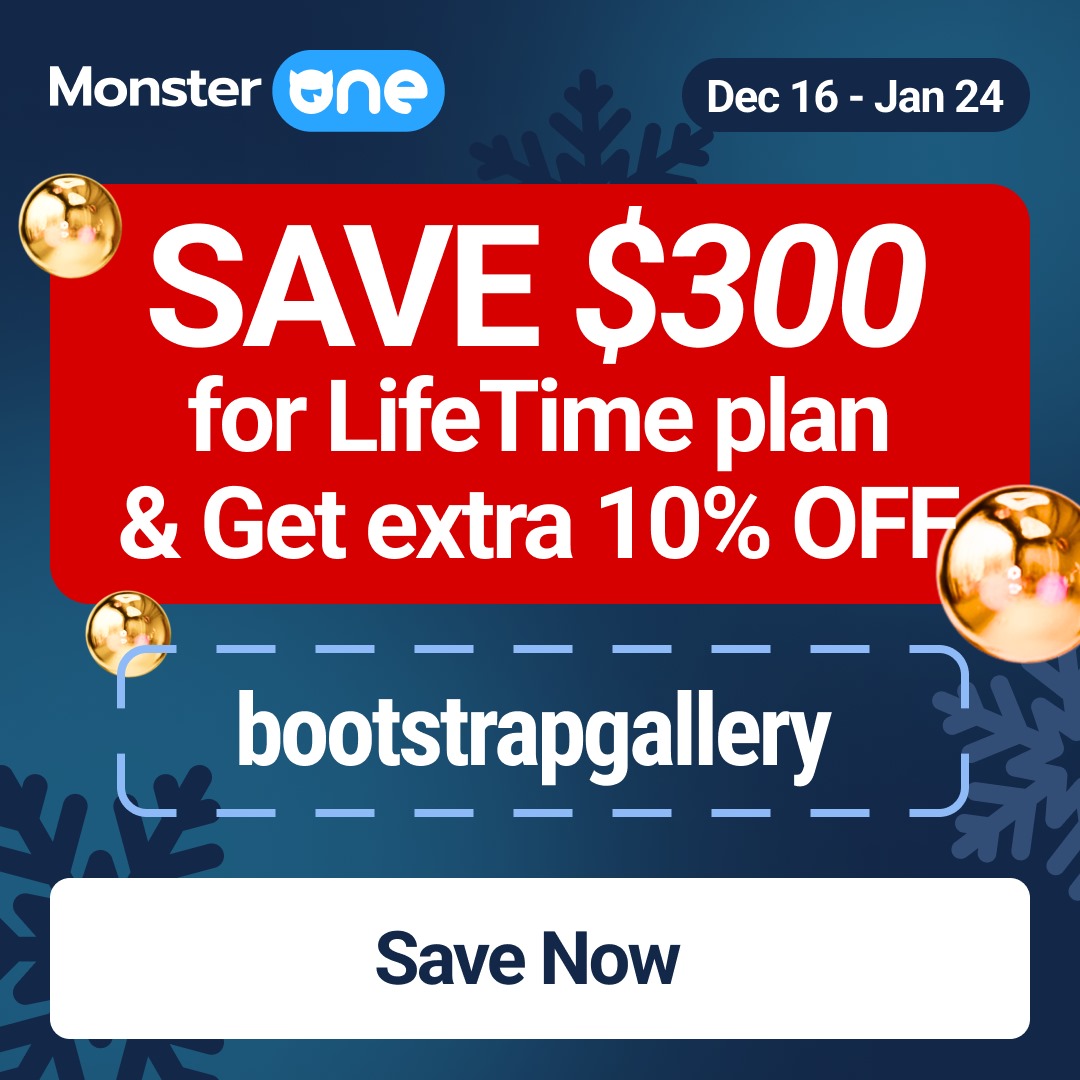 FreeDashboards's tweet photo. Unleash your creative potential with MonsterONE.
Flexible pricing starting at just $7.40 per month.

LIFETIME plan is $300 OFF during XMAS Sale from Dec 16 — Jan 24! Plus, get an extra 10% OFF on any MonsterONE plan with the promo code [bootstrapgallery].
https://t.co/8WaHBxFomP https://t.co/sC8HIUDsZ6