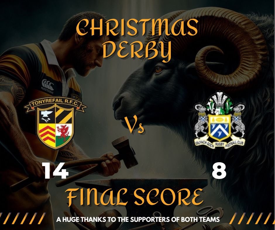 🎄FINAL SCORE🎄

It’s all over at Parc Tylcha Fawr and the home team take this years bragging rights 

A huge well done to both teams for putting on a great display 

Lastly thank you to all of the supporters who turned out in their club colours!! 

Until next year 🍻 

🖤🧡