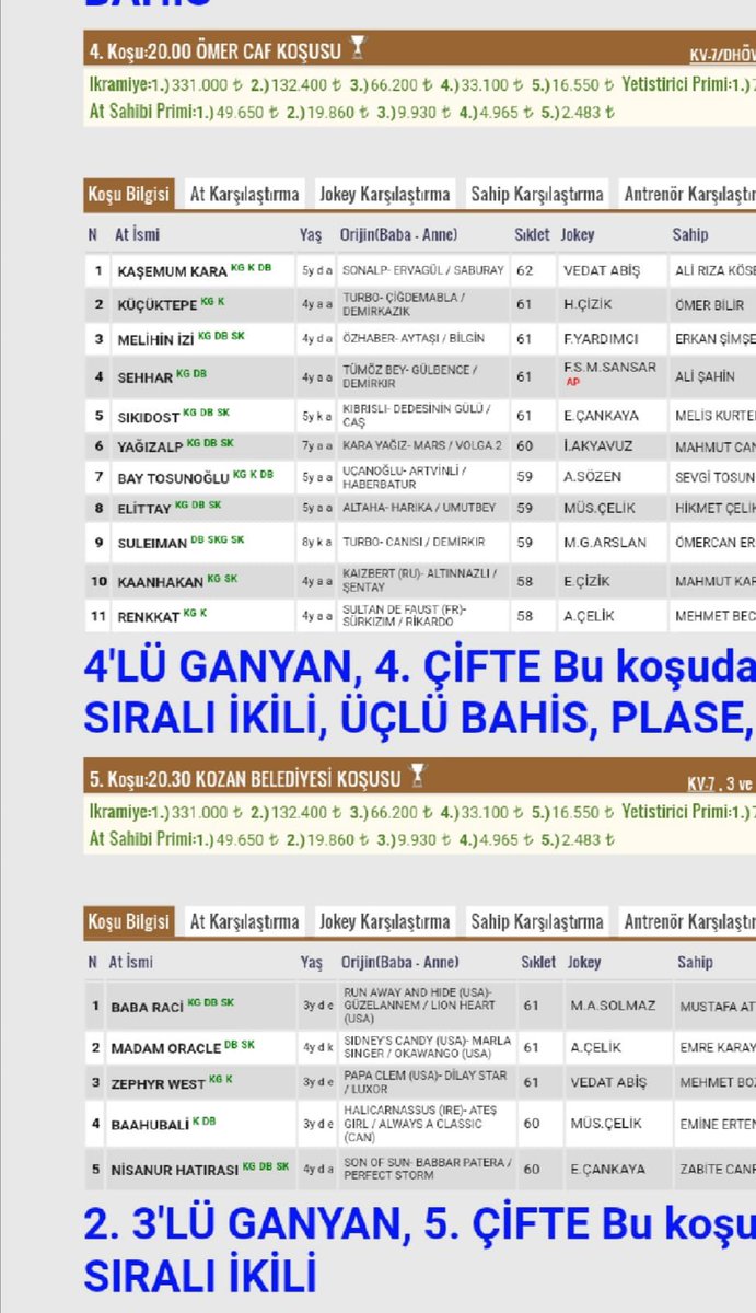 İlk sorumuzu,bu önemli iki koşu üzerinden yöneltelim.Bu koşunun,tek kalem çiftesini,doğru tahmin eden ilk 5 kişiye,internet sitemizde,15 günlük ücretsiz üyelik tanımlayacağız.Şimdilik ücretsiz üyelik olan hediyemiz,yeni yıldan itibaren,bonus + üyelik olarak güncellenecektir.👈