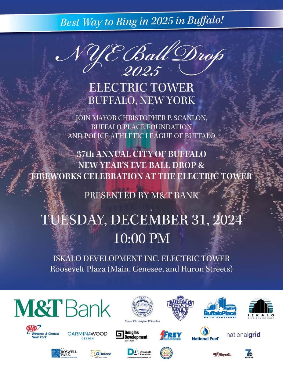 We’re just 4 days away from ringing in 2025, and as Mayor, I couldn’t be more excited for the 37th Annual New Year’s Eve Ball Drop &amp; Fireworks Celebration at the Electric Tower in Downtown Buffalo, presented by <a href="/MandT_Bank/">M&T Bank</a>!

Yesterday, I joined our sponsors and supporters to