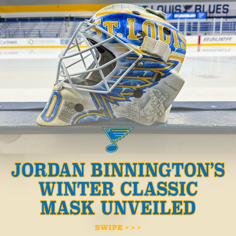 StLouisBlues's tweet photo. This #WinterClassic mask is a home run.