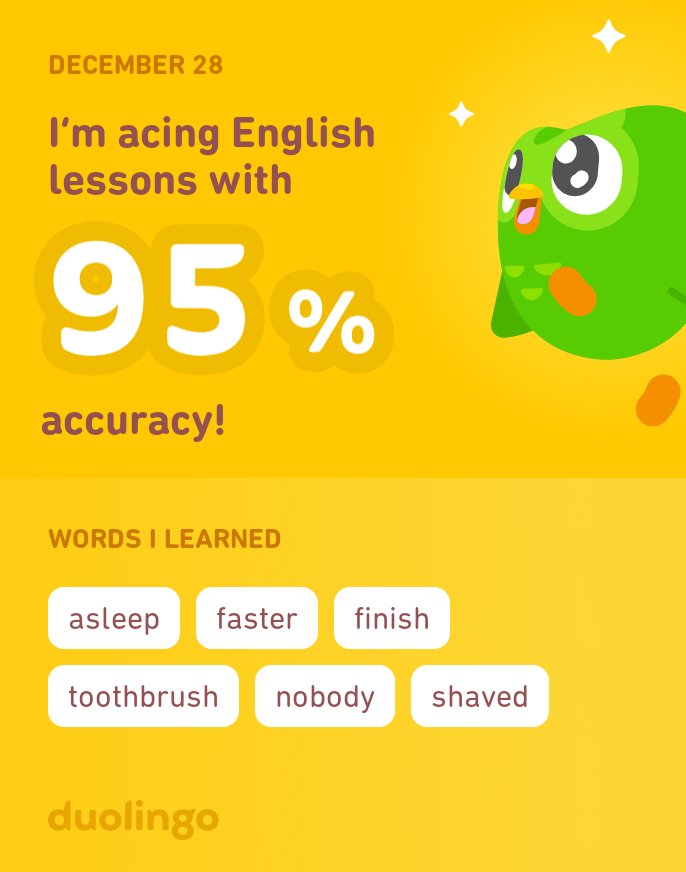 I’m learning English on Duolingo! It’s free, fun, and effective.