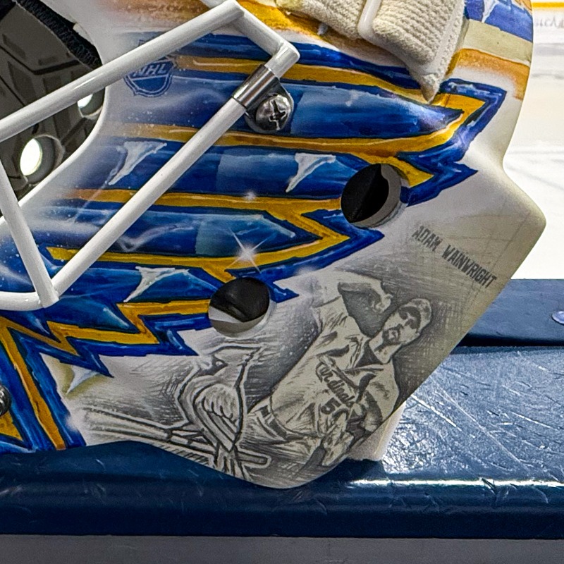 StLouisBlues's tweet photo. This #WinterClassic mask is a home run.