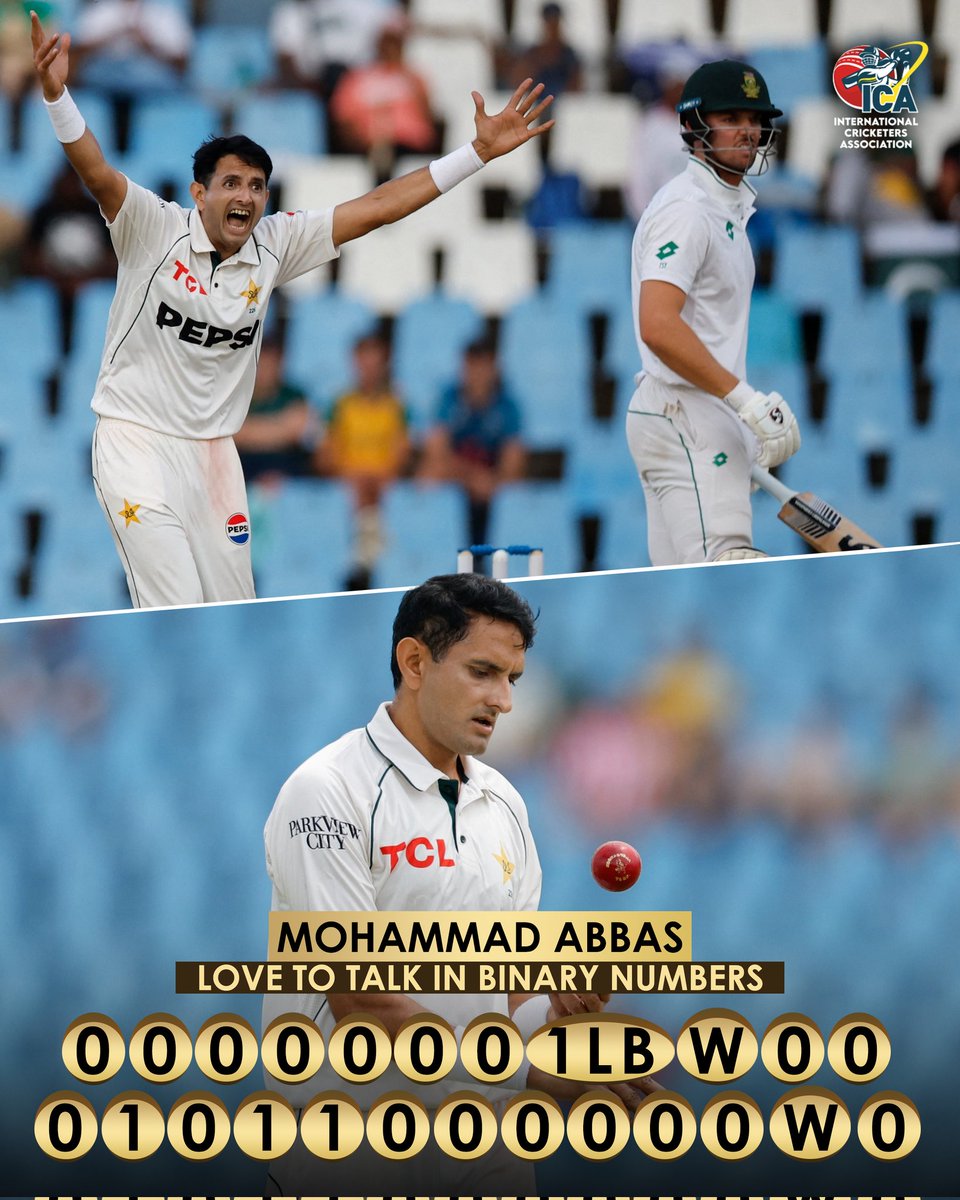 <a href="/RealMAbbas226/">Muhammad Abbas</a> - The synonym for accuracy in Cricket 🔥

A great opening spell by him that talked in binary digits only 👌

(Team ICA, PAKvSA, Mohammad Abbas, Cricket)