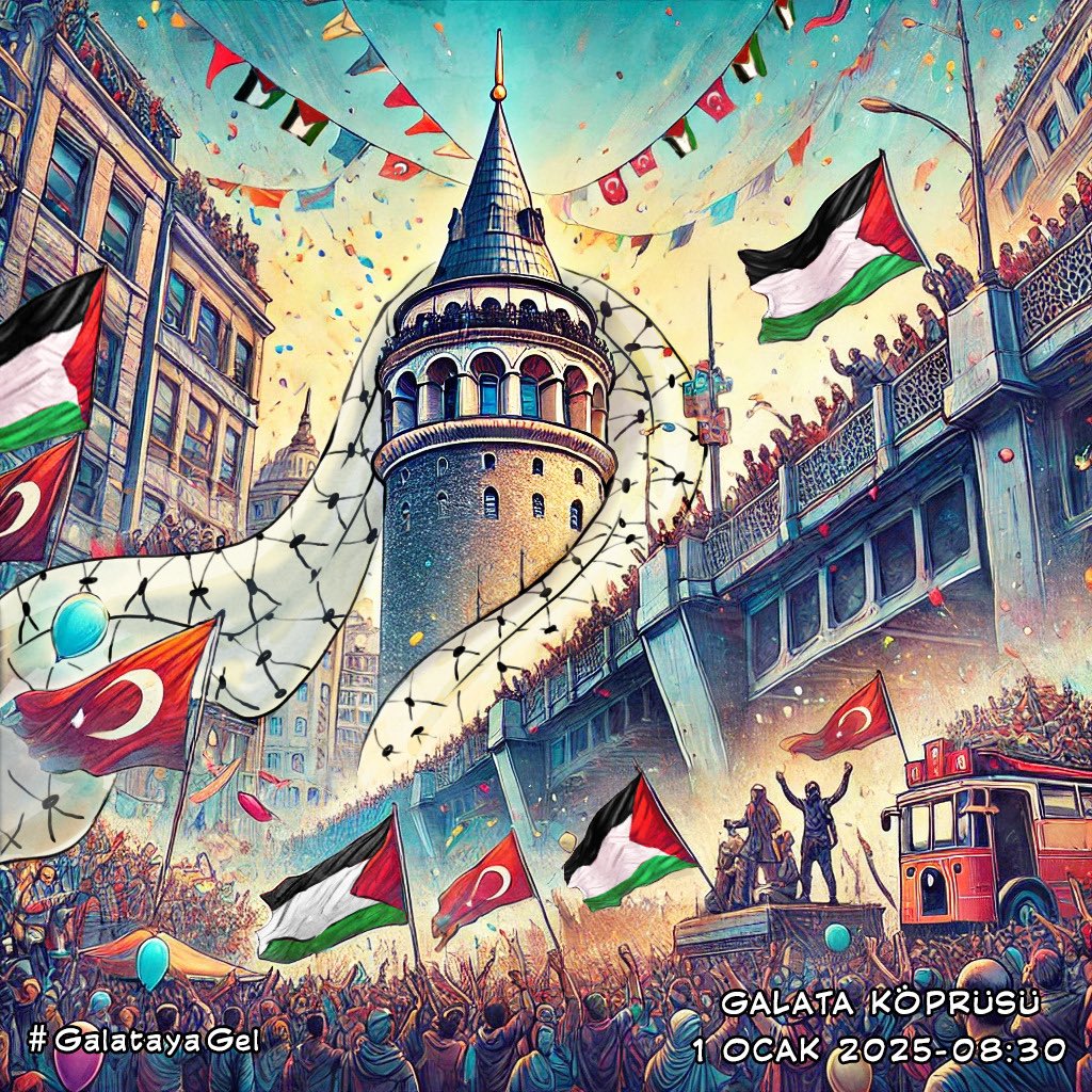 Zulme karşı çıkmak, vicdanın haykırışıdır!  

1 Ocak sabahı Galata Köprüsü’ndeyiz sen de #GalatayaGel 

🗓️ Tarih: 1 Ocak 2025
🕒 Saat: 08.30
📍 Yer: Galata Köprüsü