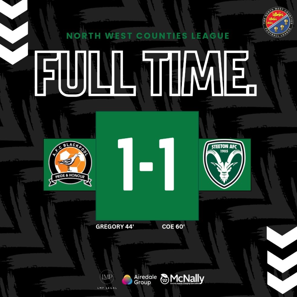 Steeton AFC (@steetonfc) on Twitter photo FULL TIME | <a href="/AFCBlackpool/">AFC Blackpool</a> 1-1 Steeton
Without doubt the dig and the performance of the season to date as the boys play with ten men after seventy, nine mine for ten of those, and grind it out.
Some character in this group of players, couldn't be prouder 💚
#chevrons FULL TIME | <a href="/AFCBlackpool/">AFC Blackpool</a> 1-1 Steeton
Without doubt the dig and the performance of the season to date as the boys play with ten men after seventy, nine mine for ten of those, and grind it out.
Some character in this group of players, couldn't be prouder 💚
#chevrons