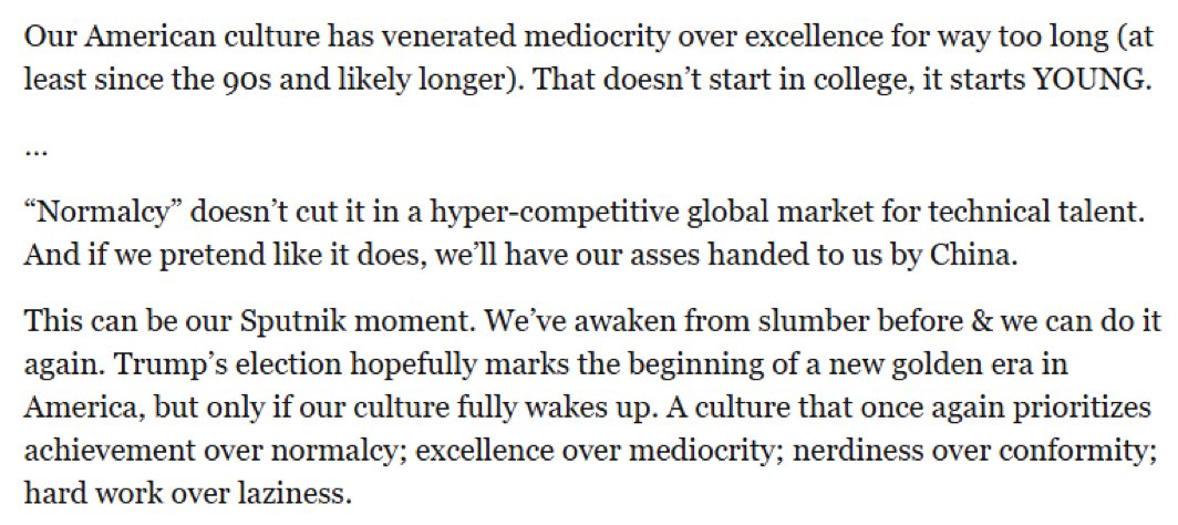 Vivek is spot on. Not just global market. Any market. Same applies to Canada. For the future of our kids, participation ribbons have to stop and we need to get back to first second and third. The real world has winners and losers.