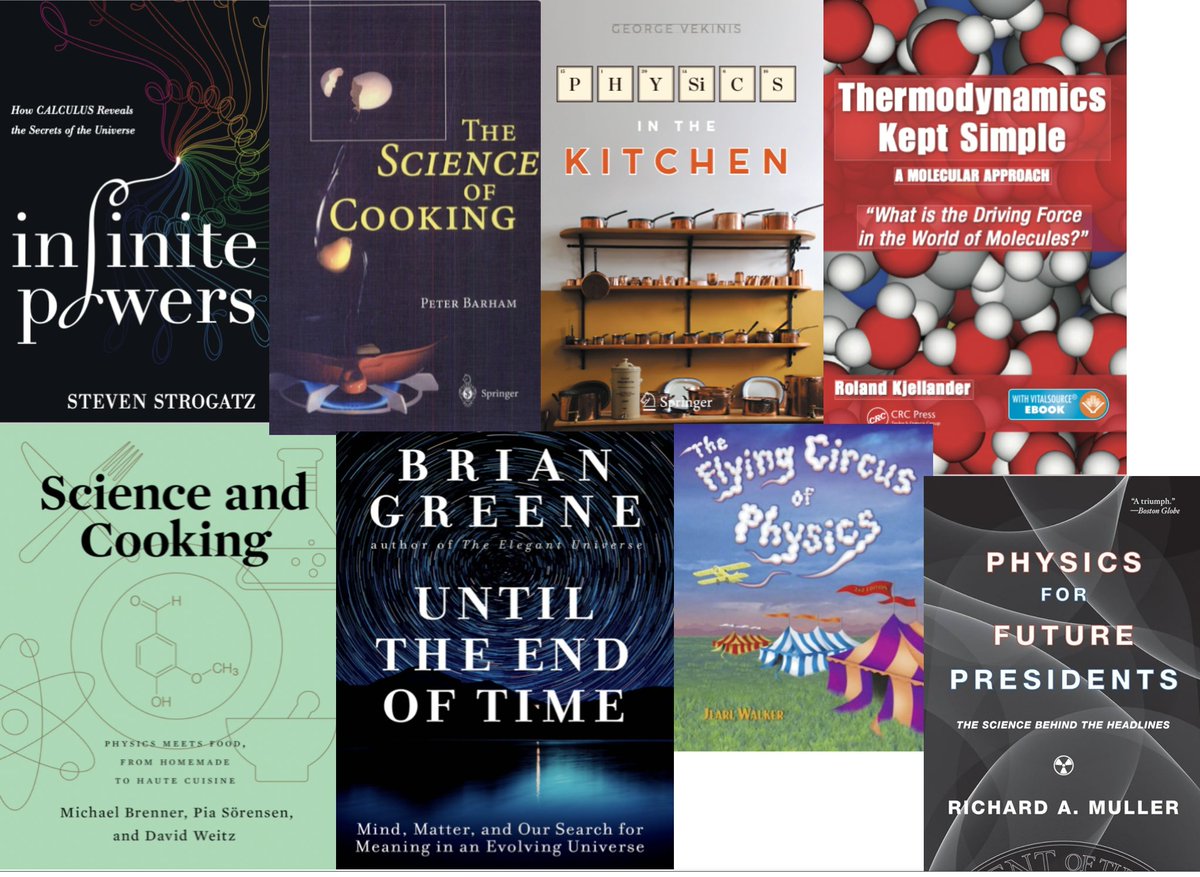 Aşçılar için fizik kitapları önerilerimi ekledim.

Hepsi popüler bilim seviyesinde. Kırmızı olan biraz ağır gelebilir.

Bu kitaplar, hem mutfakta hem sokakta fizik ve matematik ne işimize yarar sorusuna cevap veriyor.

Örneğin birinci ve ikinci kitaplar sayesinde pizzanın neden