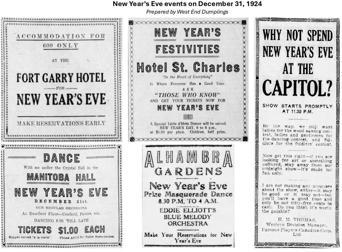 Do you have plans for New Year’s Eve? 100 years ago, Winnipeggers had a choice of dozens of events. My favourite here is the Capitol Theatre’s show. Its manager even sounds hesitant about his offering in the event's final ad. #Winnipeg