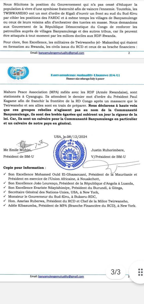 Nyamuhombeza's tweet image. #RDCA🇨🇩 et #RCD🇷🇼🏃🏃🏃🏃

Affaire Moïse NYARUGABO, la mutualité de banyamulenge qui vit aux États-Unis d'Amérique appelle le président Félix Tshisekedi à arrêter moïse NYARUGABO et Azarias RUBERWA car ils sont le moteur de l'agression Rwandaise à L'EST de la RDC depuis RCD-GOMA.