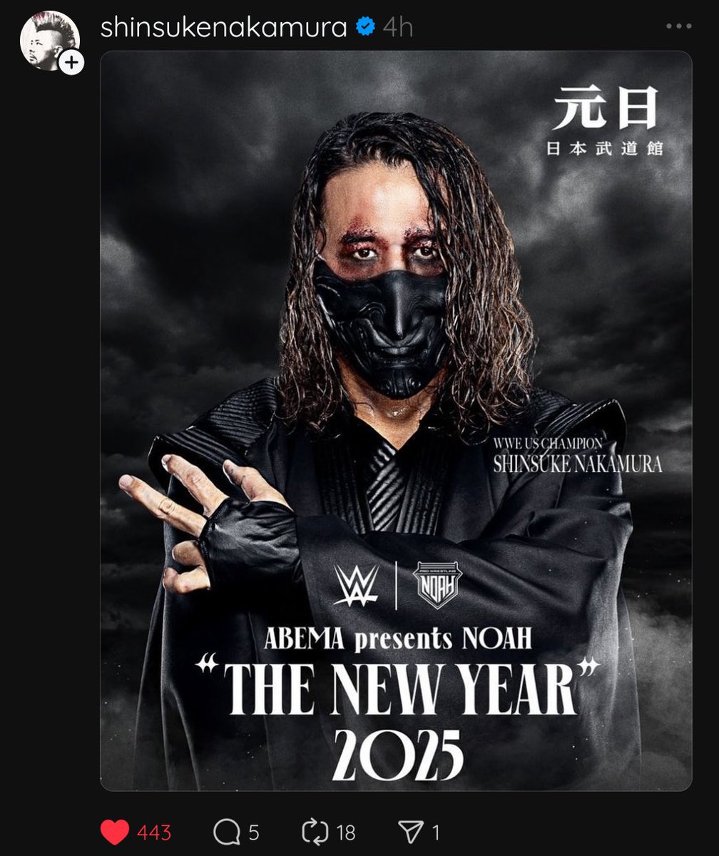 Marie_Shadows's tweet image. Over on #ThreadsApp, Shinsuke is promoting @noahglobal and it's a cool picture. So proud of the partnership that Noah &amp;amp; @WWE have. Beneficial for both companies. ❤️‍🔥
#NOAH #wwe #WrestlingTwitter