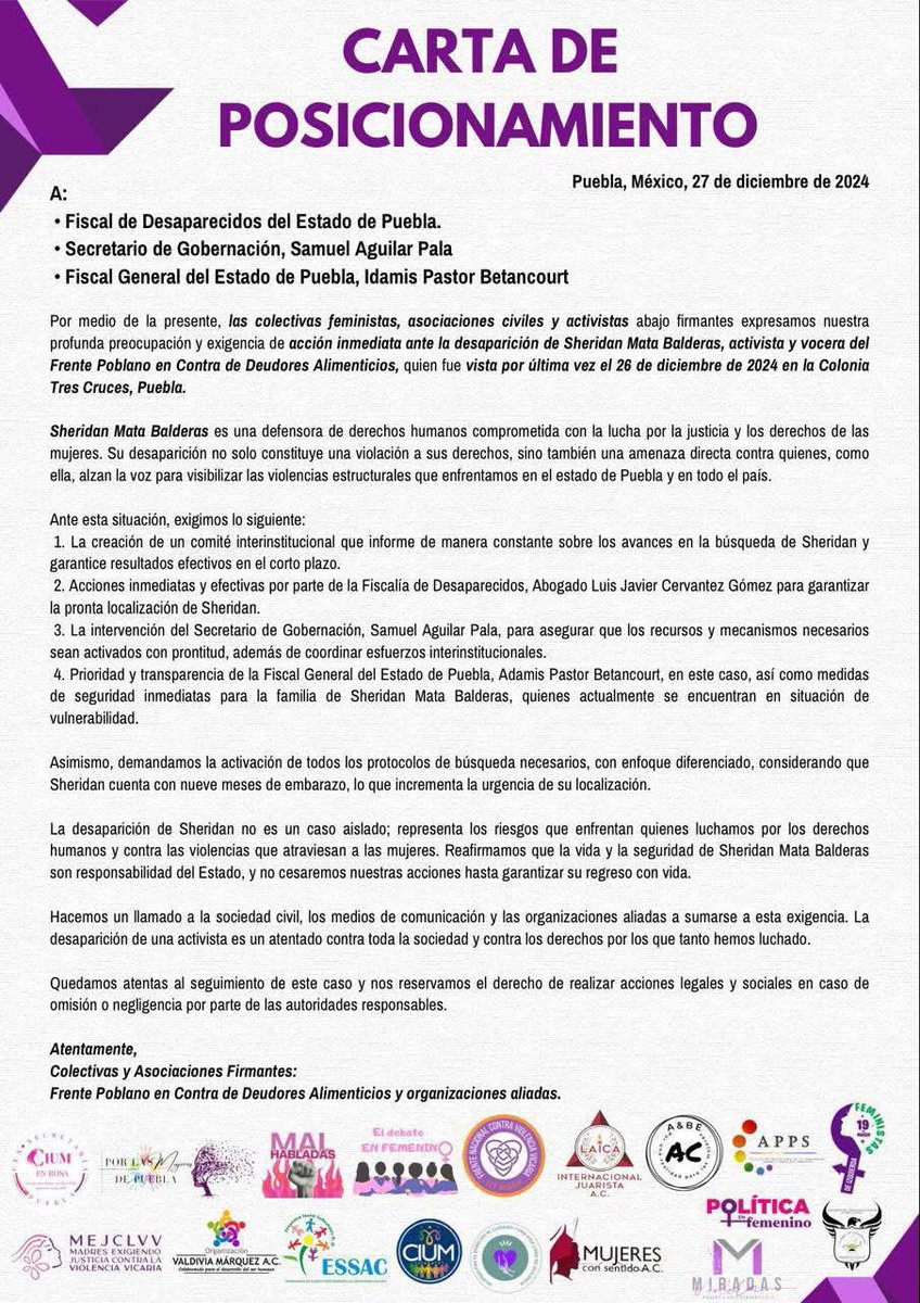 Desde nuestro Instituto nos sumamos a las demandas de las colectivas y organizaciones ante la desaparición de la defensora Sheridan Mata Balderas, y exigimos a las autoridades que realicen de forma inmediata y exhaustiva todas las acciones de búsqueda e investigación necesarias.