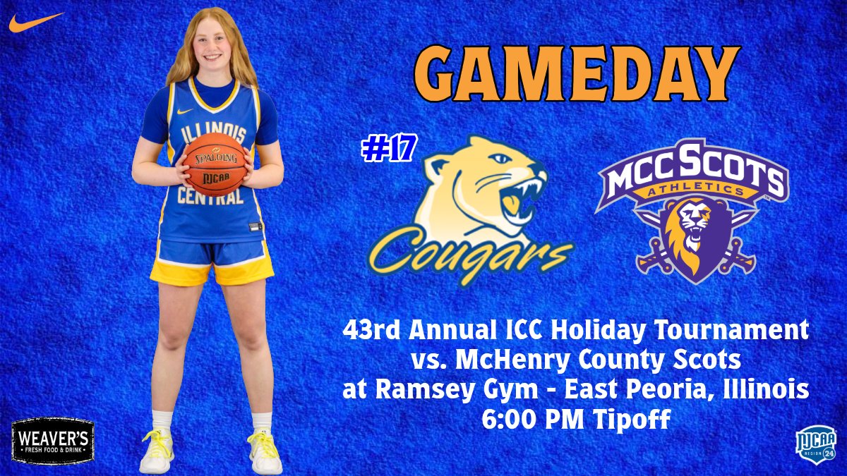 Merry Basketball Christmas! It's tournament time!

🎄 | ICC Holiday Tournament Quarterfinal
🏀 | #17 Cougars (7-3)
🆚 | McHenry County (7-4)
📍 | Ramsey Gym
🕰️ | 6:00 PM (approx.)
📺| liinks.co/icc_cougarswbb

#WinTheDay
