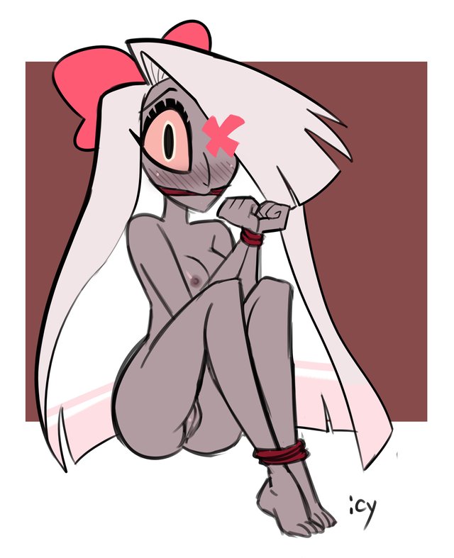 *vaggie had been gagged and tied up left in a room unable to truly escape the door opened shining light into her room she looked at the reader*

#HHRP #HBRP #HH #HB #ERP #RP18 #RP #nsfwrp #lewdrp #lewd #nsfw