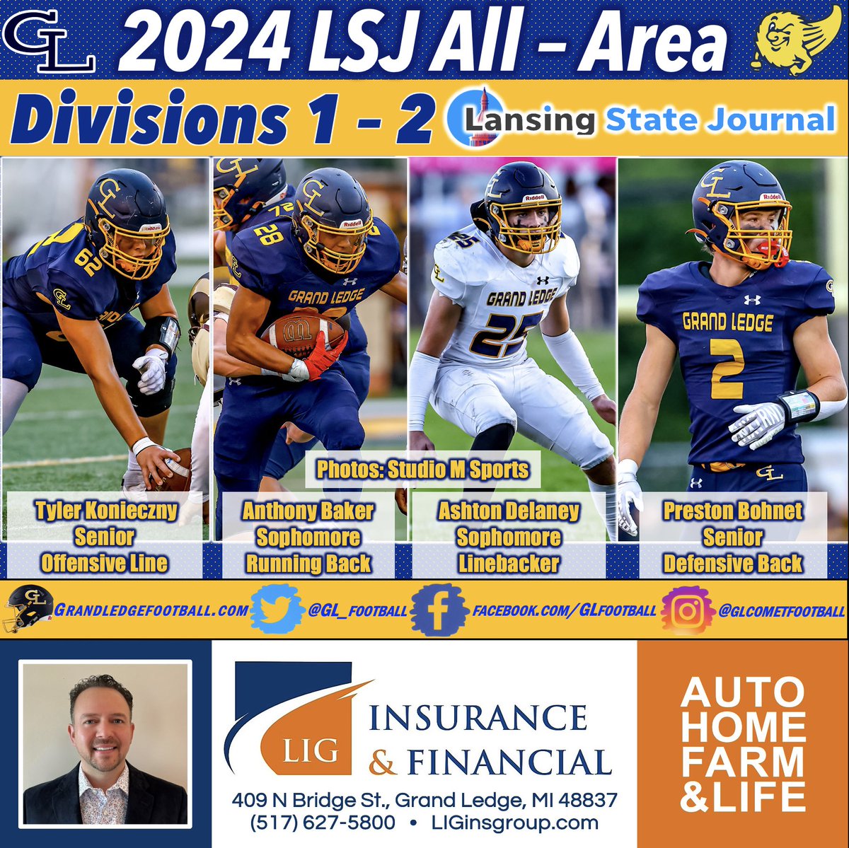 We had 4 players named All-Area by the Lansing State Journal and one named to the Dream Team!

Preston Bohnet was named to the Dream Team as a DB. The other 3 All-Area selections for the D1-2 team were: Anthony Baker, <a href="/tkonieczny34/">Tyler Konieczny</a>, &amp; Ashton Delaney.

Congrats gentlemen!
