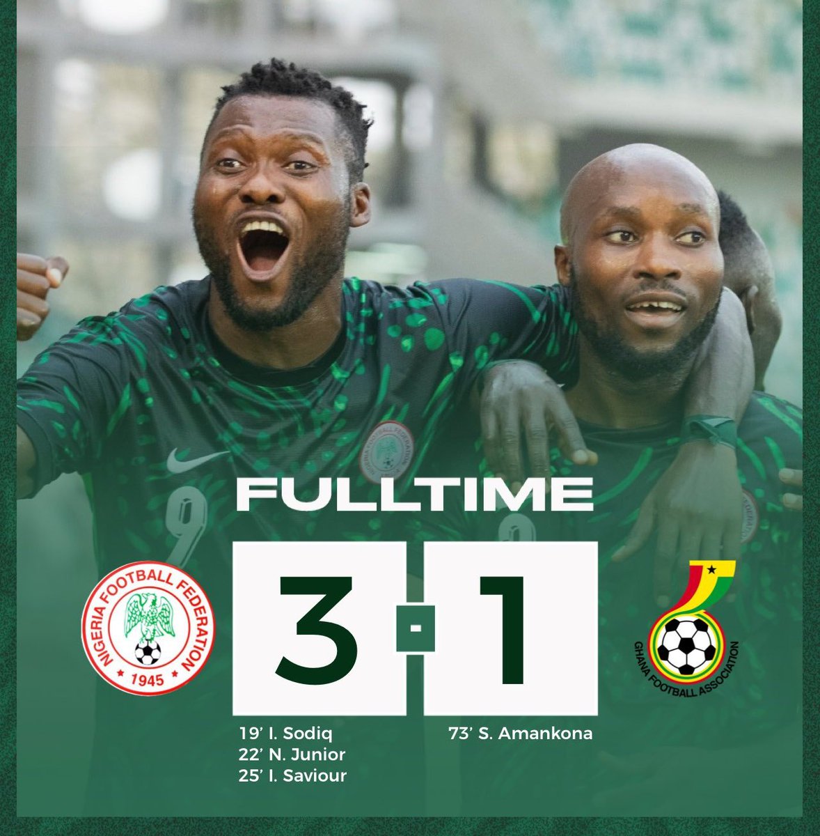 voiceofnigeria's tweet photo. #Nigeria's🇳🇬 home-based @NGSuperEagles B have #qualified for the 2025 African Nations Championship (#CHAN2025), beating #Ghana's🇬🇭 #BlackGalaxies 3-1 in the 2nd leg of their #qualifyingmatch today at the Godswill Akpabio Int'l Stadium in Uyo, Akwa Ibom State. https://t.co/lglI9tWNCJ