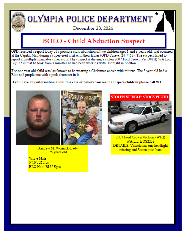 OlyPD's tweet photo. Please call 911 if you see the vehicle or suspect. https://t.co/kAudpJwasS