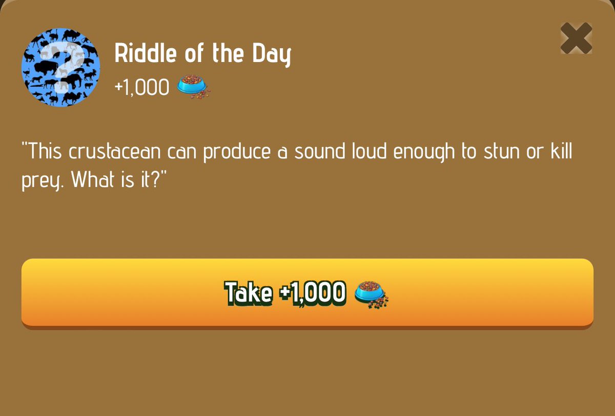 tokiaesthetic's tweet photo. #Zoo Riddle of the Day 29 December 📆
👉PLAY: https://t.co/nco35q7oho
✅Answer: Pistol Shrimp
👉Join our TG: https://t.co/JhEJnoDGtZ
#zooriddle #zooanswer #riddleoftheday #zooriddleanswer https://t.co/v2TNTZuRA8