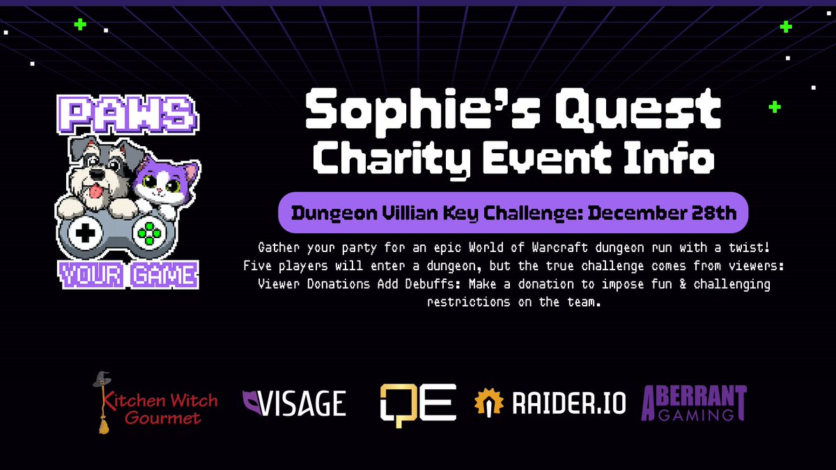๐ฎ Paws Your Game ๐พ (@pawsyourgame) on Twitter photo ๐ข WoW Dungeon Villain Key Live Stream @ 5pm ET today!
Viewer donations add debuffs to the WoW party as they make their way through the dungeon.
Win <a href="/Warcraft/">World of Warcraft</a> goodies like mounts, pets, in-game keys, mythic and heroic raid clears, plus epic prizes like plushies, Soulframe alpha ๐ข WoW Dungeon Villain Key Live Stream @ 5pm ET today!
Viewer donations add debuffs to the WoW party as they make their way through the dungeon.
Win <a href="/Warcraft/">World of Warcraft</a> goodies like mounts, pets, in-game keys, mythic and heroic raid clears, plus epic prizes like plushies, Soulframe alpha