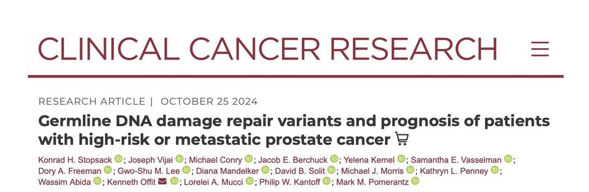 DrChoueiri's tweet photo. 5) Not a trial, but as important and proud of #MarkPomerantz our clincial director @DanaFarber_GU for his @CCR_AACR paper: Germline DNA Damage Repair Variants and Prognosis of Patients with High-Risk or Metastatic Prostate Cancer:
🧬 Germline BRCA2 variants do not worsen outcomes in high-risk prostate cancer but worse overall survival was observed in de novo metastatic cases (HR 1.59).
🧬 Results for other DNA repair genes were limited due to their rarity.
💪 Precision insights for tailored care!
This is a wonderful collaboration with our 2nd family @MSKCancerCenter and at that time with the GU father-of-all @DrPhilKantoff